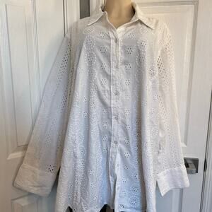 Boho Lane Bryant White Eyelet Button Down Shirt Long Sleeve Plus Size 28